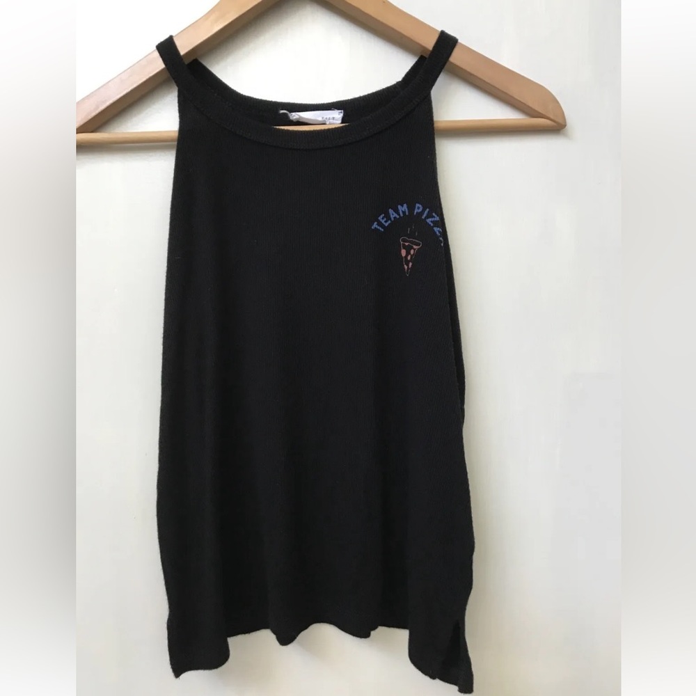 Full Tilt Black Team Pizza Ribbed Crop Top Tank Juniors from Tilly's